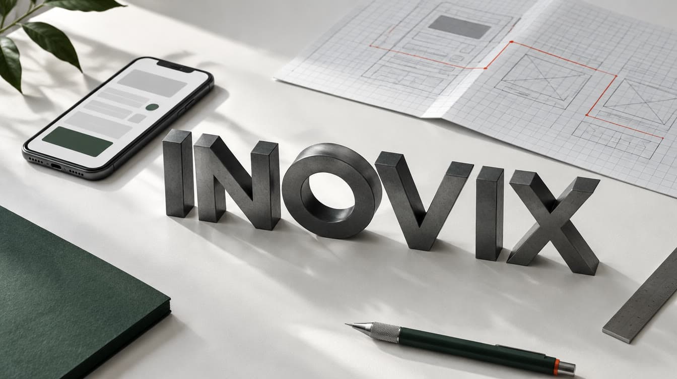 Illustration of INOVIX with digital user journey sketches.